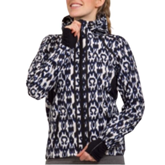 Lululemon Downtime Jacket in Ikat Print Black/Blue/White 2014 Seawheeze - Picture 1 of 4